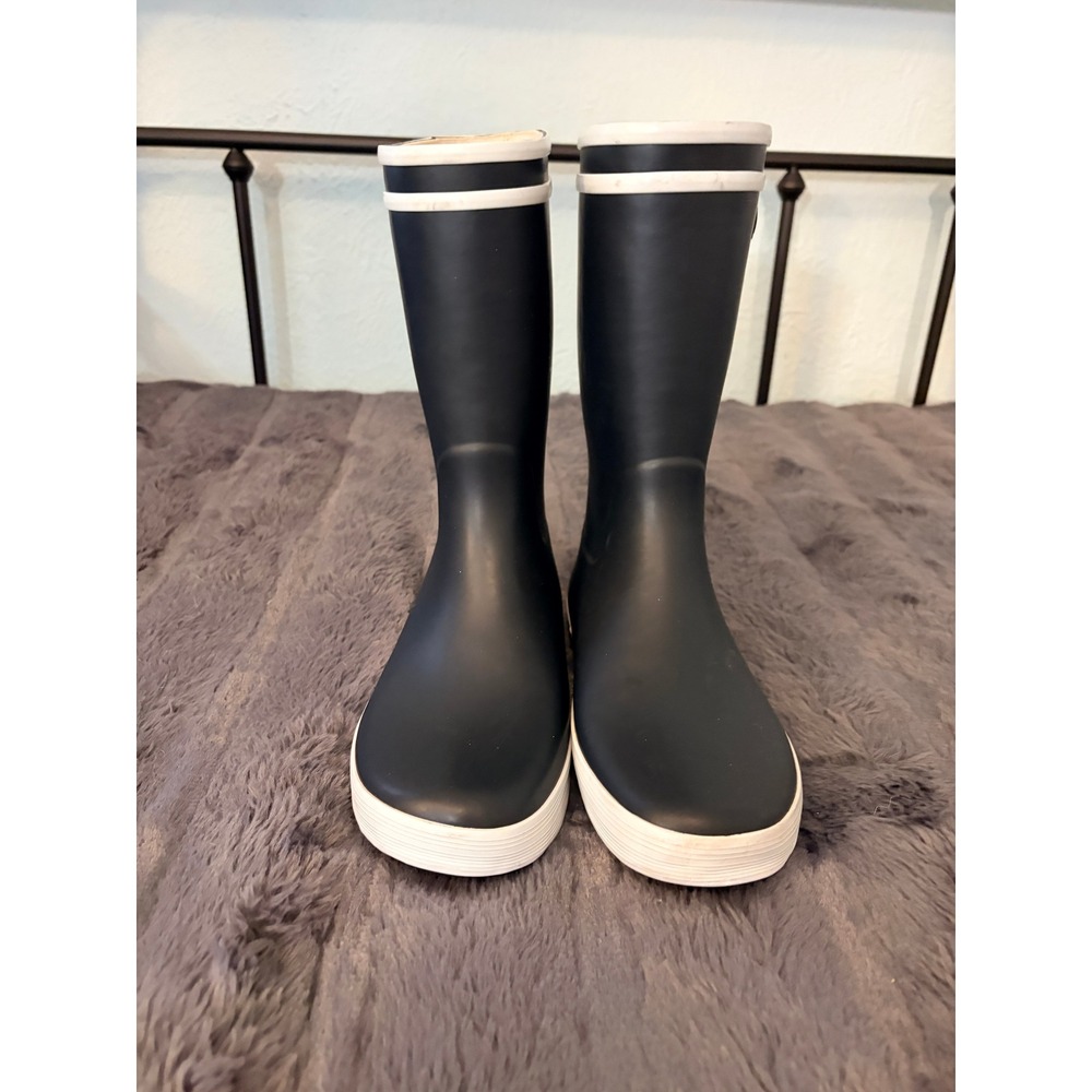 Aigle Rain Boots Women's Size 6.5 Navy Blue White Trim Nautical Classic Rainwear